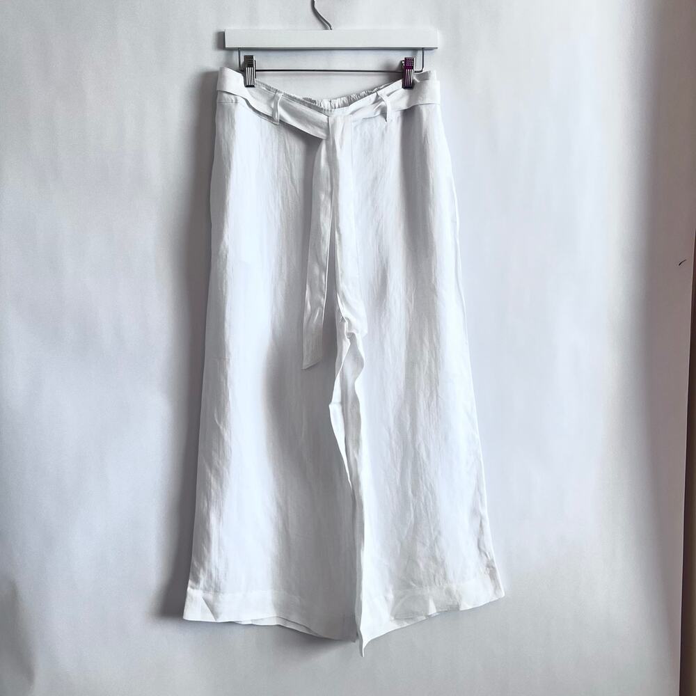 H BY HALSTON WIDE LEG LINEN BLEND WOMENS PANTS WHITE SIZE LARGE